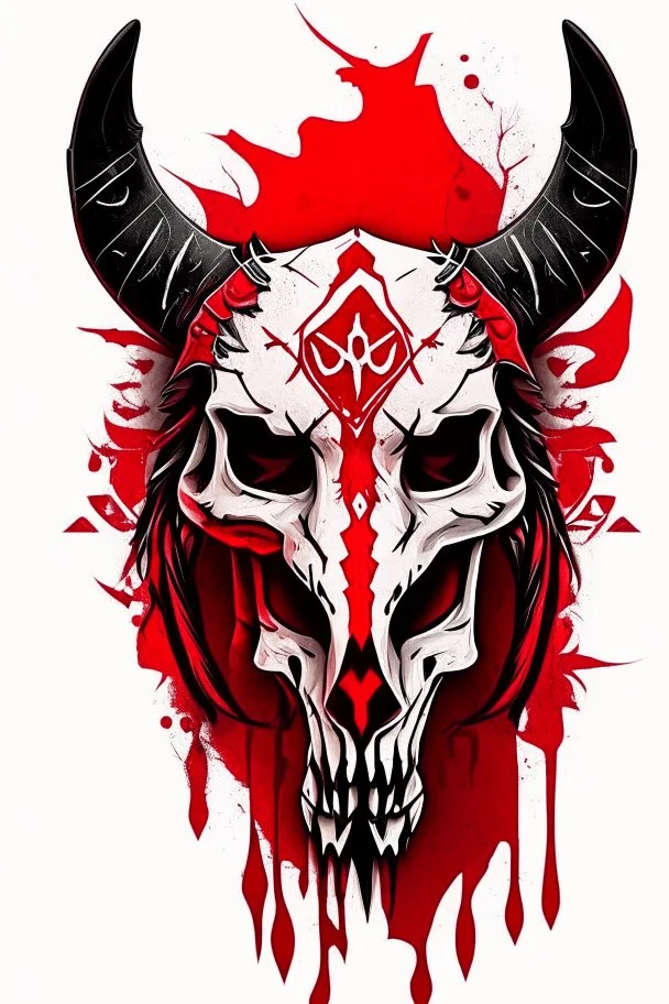 wolf skull with simple red tribal war paint on it