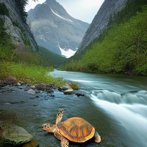 turtle and mountain river