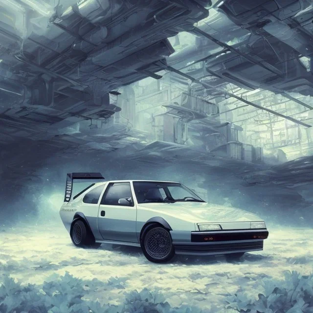 Toyota trueno blanche, dans un nuage de fleur, concept art, réaliste, synthwave