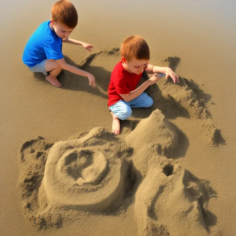 spirit of a child playing with a castle of sand at the beach near the fossil of a starfish
