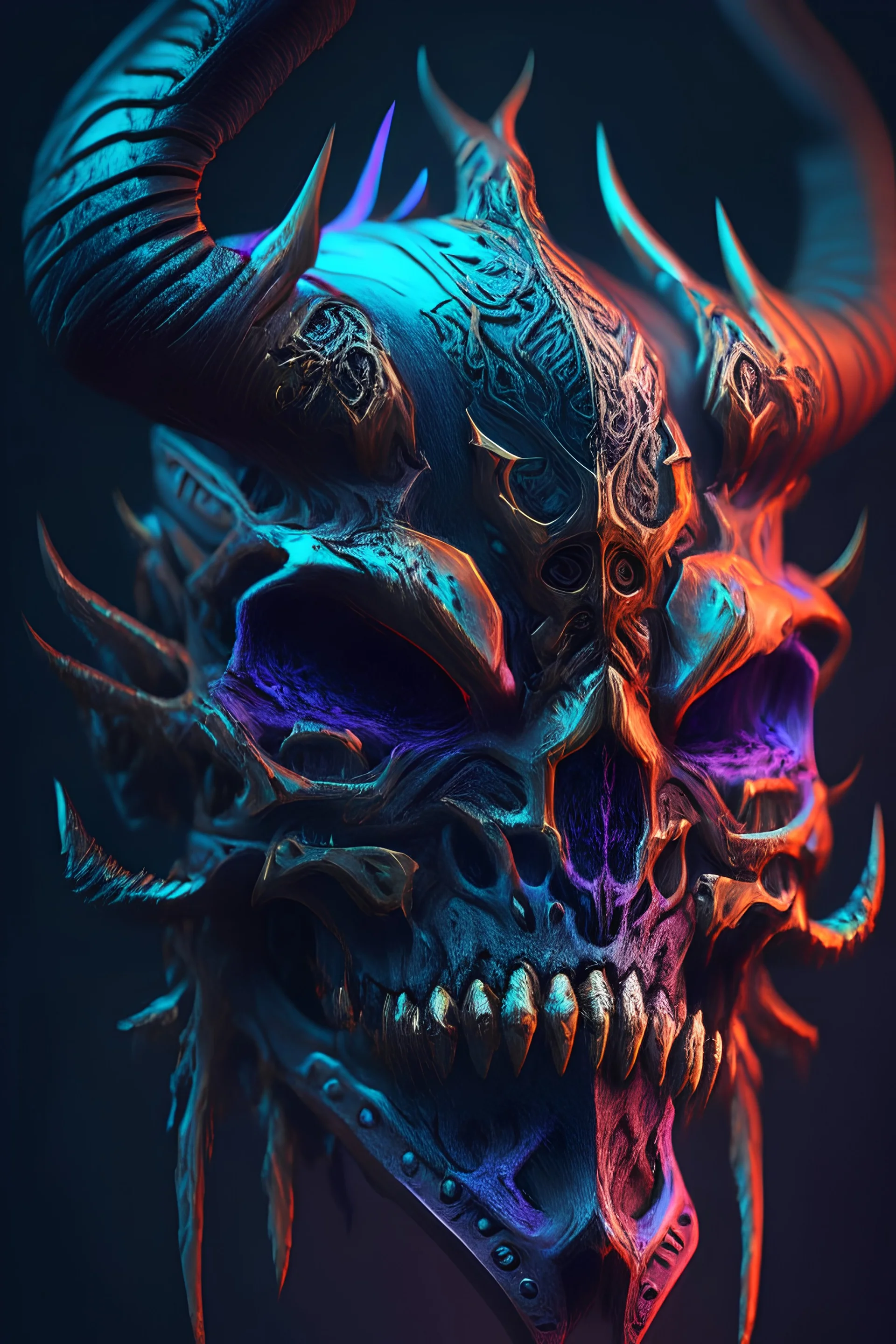 Demon Skull mask alien,FHD, detailed matte painting, deep color, fantastical, intricate detail, splash screen, complementary colors, fantasy concept art, 32k resolution trending on Artstation Unreal Engine 5