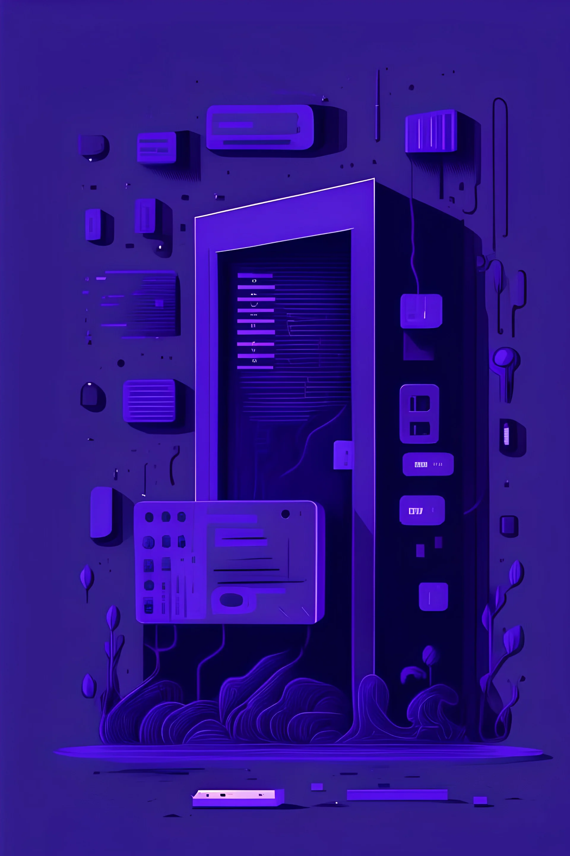 illustrations with a simple art style that show software use, use dark blue-purple and black, make it happy and minimal