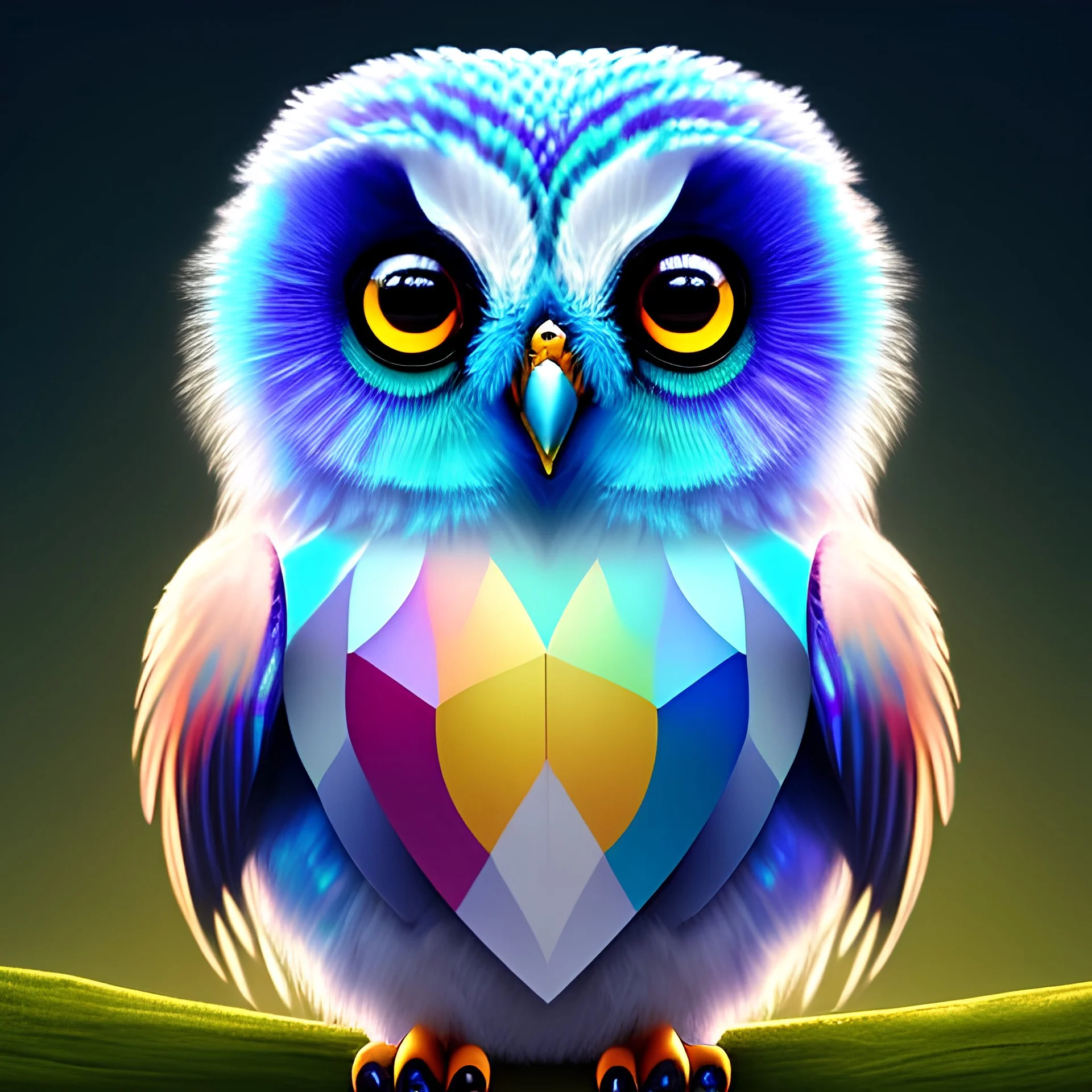 a centered ((symetric)) fantastic portrait of a cute baby owl dressed up as a superhero, designed by the artist Android Jones, fullsize, big and beautiful eyes, long feathers, Grand Duke owl, Chris Dyer, deep colors, fractals, galactic entity, depth of field, beautiful painting, octane render, portal, detailed vector, trending on artstation, cgisociety, intricate details, 32k, redshift