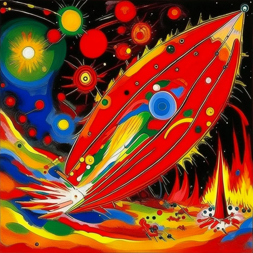 Red comets in fire painted by Wassily Kandinsky