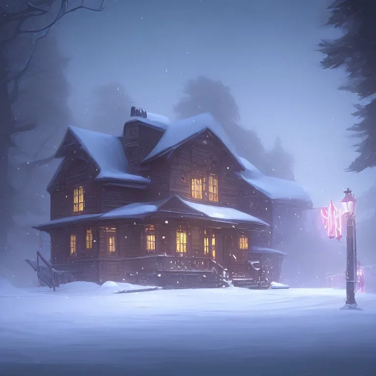 snowstorm with one illumiantef house