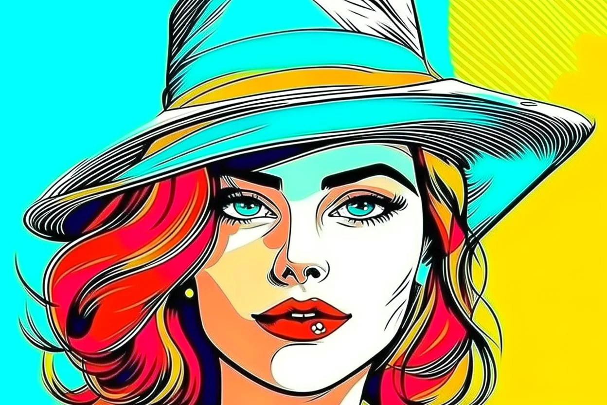 beautiful woman in hat in pop art style