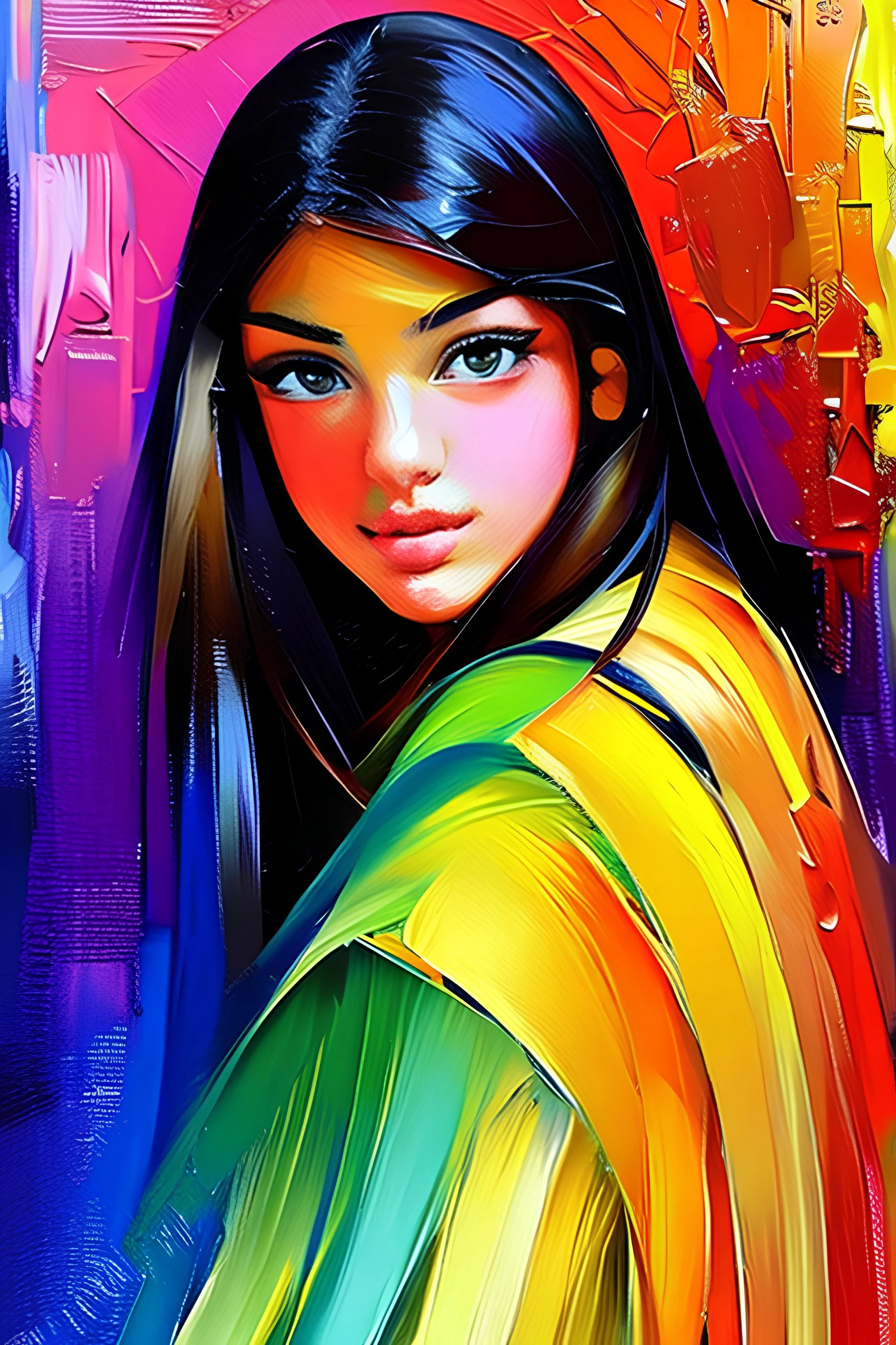 Beautiful girl!! Neo-impressionism expressionist style oil painting :: smooth post-impressionist impasto acrylic painting :: thick layers of colorful textured paint.