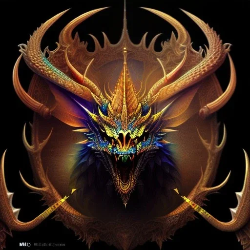 Epic Drawing of fullview Dragon and with scales colorful on Elk Rembrandt 4k