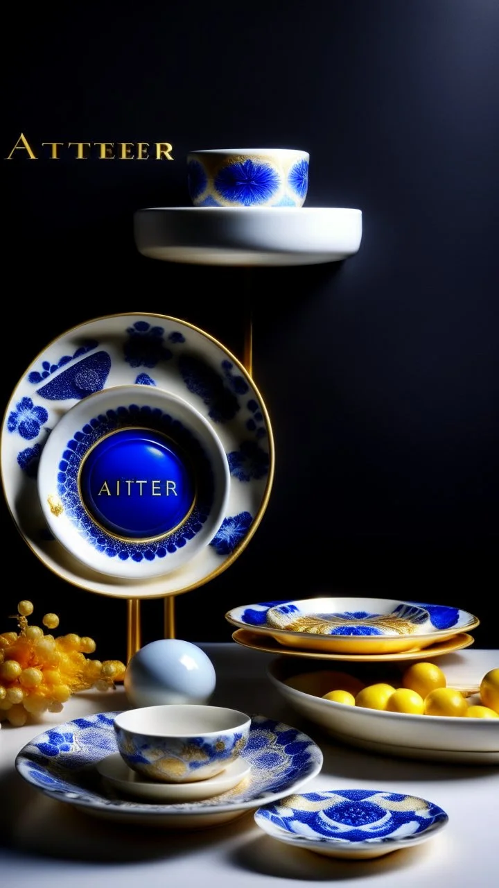 atelier aesthetics, blue, white, gold