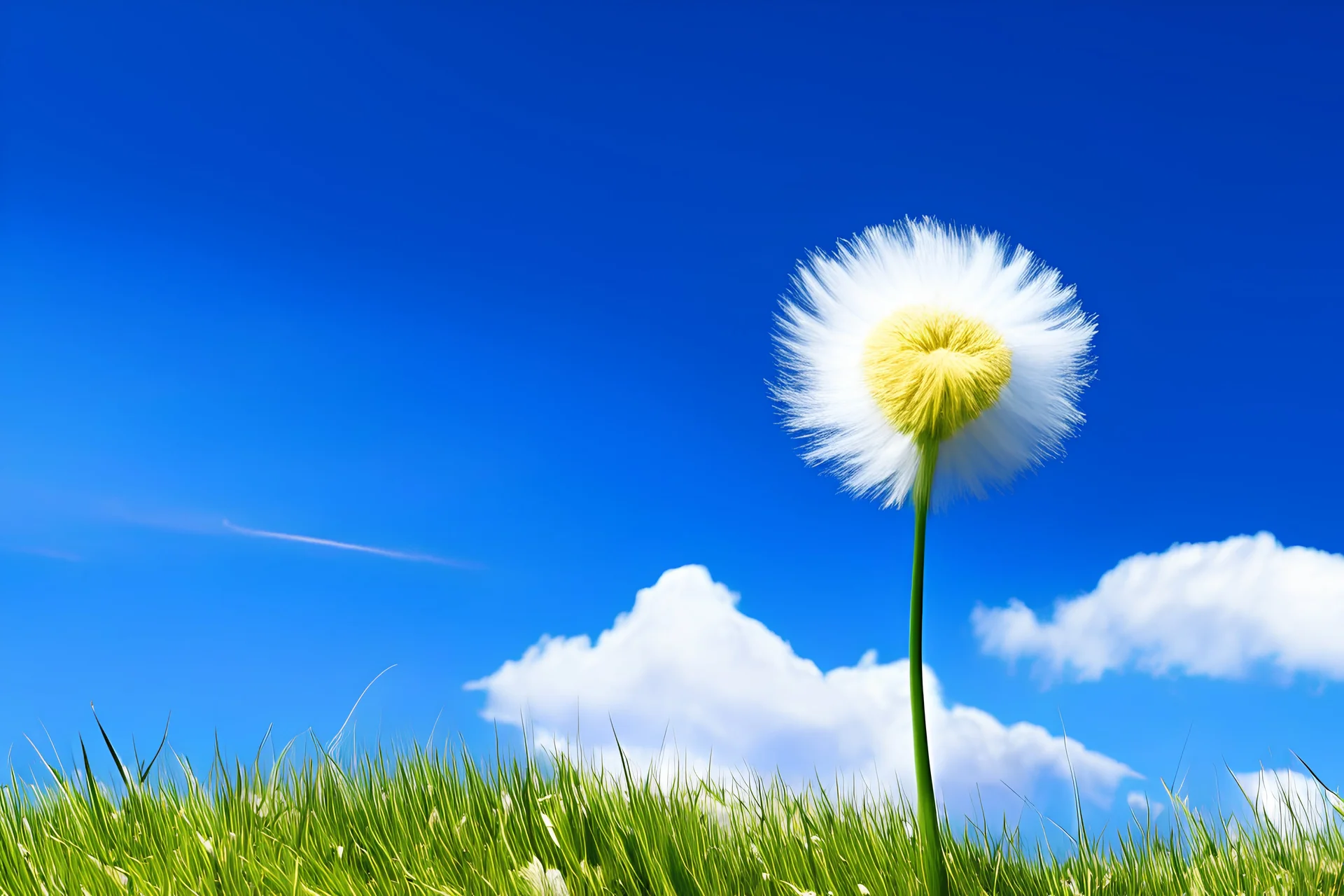 dandelion on top of mountain with blue sky