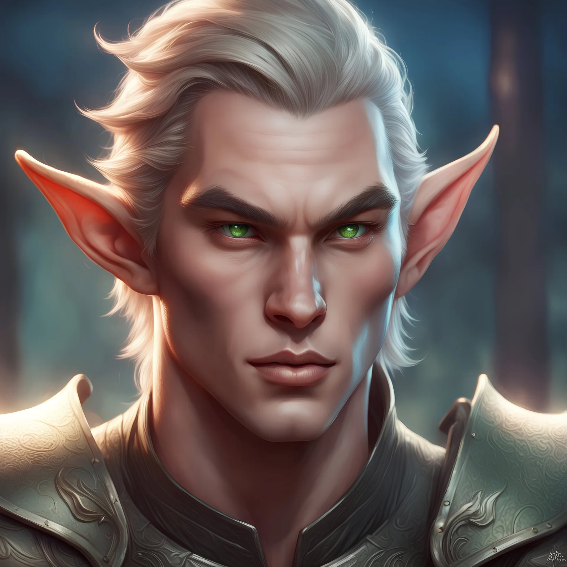 portrait of a elf man warrior, amazing digital ilustration By artgerm By cgsociety, amazing lighting, pixar style, bluesky studios, clear facial features, Cinematic, 35mm lens, f/1.8, accent lighting, global illumination