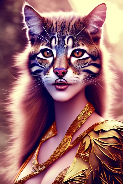 An animation of a beautiful jungle cat, she's a model, beautiful hair and makeup, stylish, front view, comic style