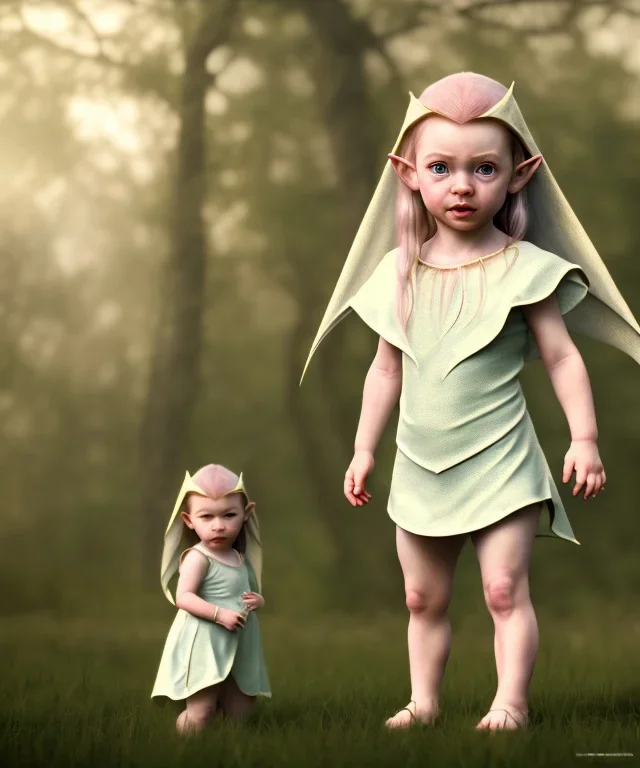 Galadriel toddler, full body, dramatic lighting, hyper realistic