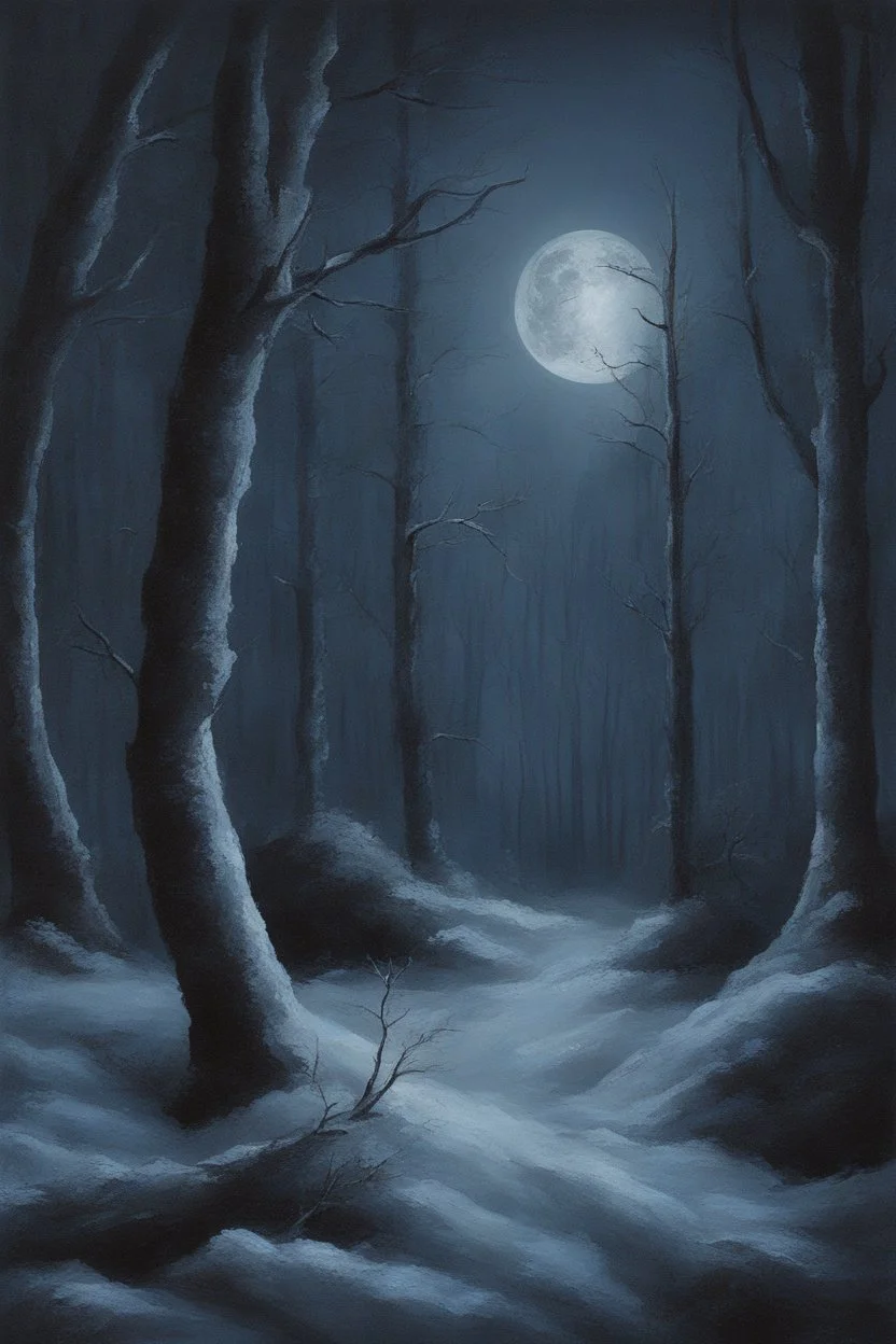 Winter Night, shades of blue, dark, moonlight forest