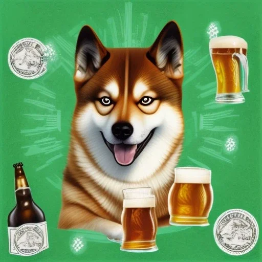 Doge, shiba inu, drinking weisbier/german beer, silly face