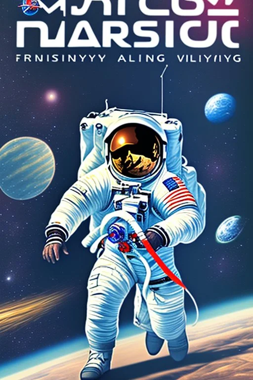 Front view of an astronaut running away franticly