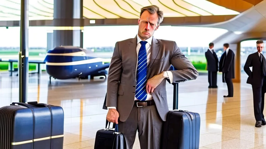 upset plain dressed man forced to leave airport lounge