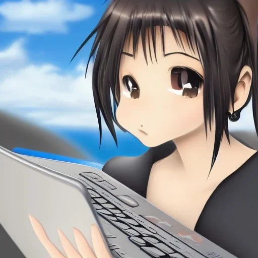 Detailed anime of a girl with a laptop