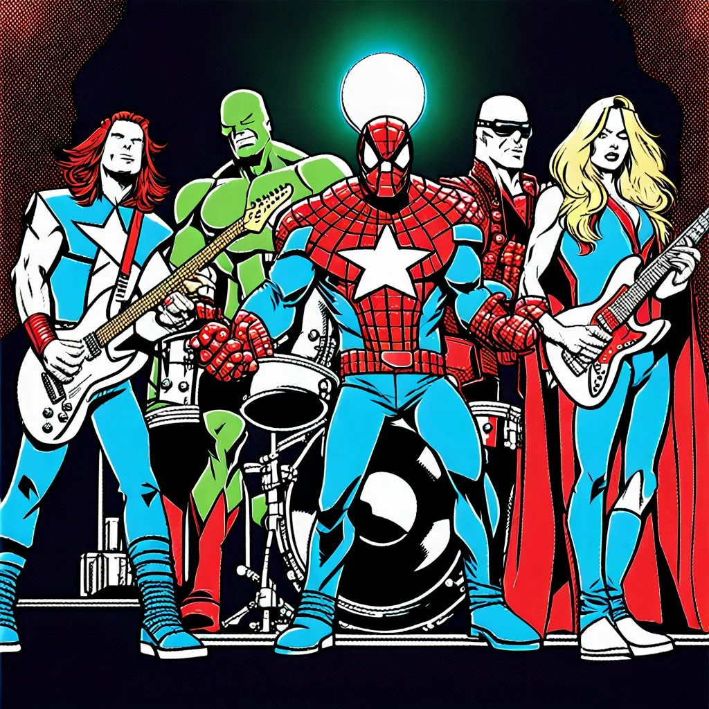 The Marvel Comics Universe performing as a rock band