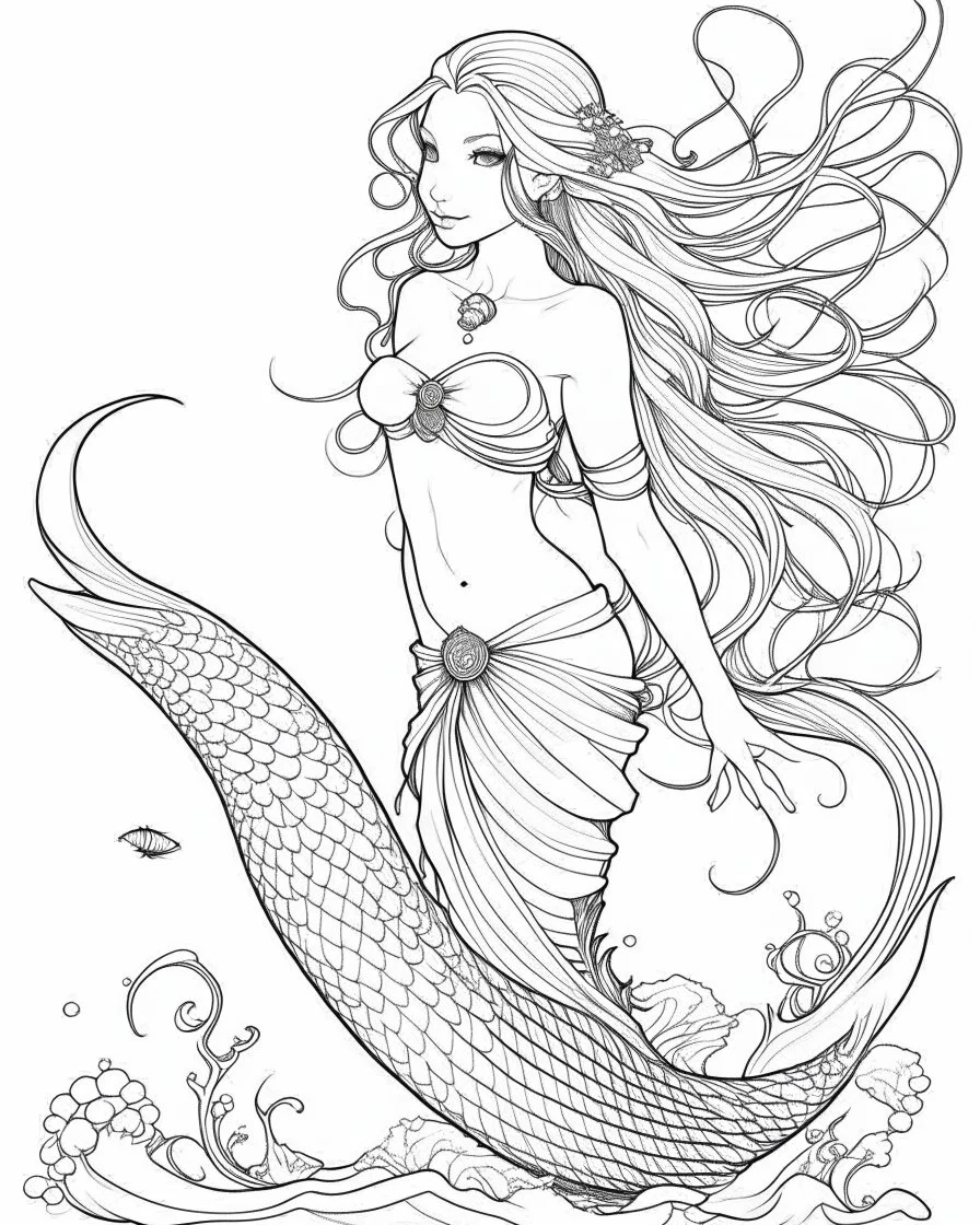 A real simple l mermaid, coloring image,