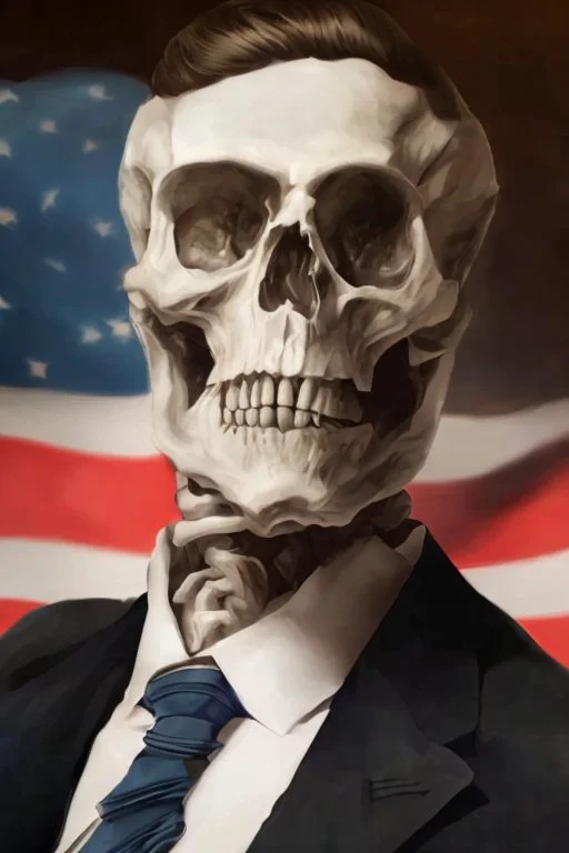 a head and shoulders portrait of a skeleton dressed in a three-piece suit as the president of the united states, based on us currency, united states one dollar bill, shades of green, line ink green drawing, real-life, colors match the united states one dollar bill, realistic, robotic,