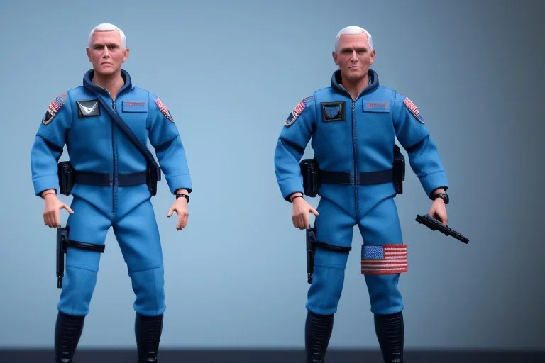 Mike Pence as G.I. Joe Doll toy with a gun blue Uniform space force commander