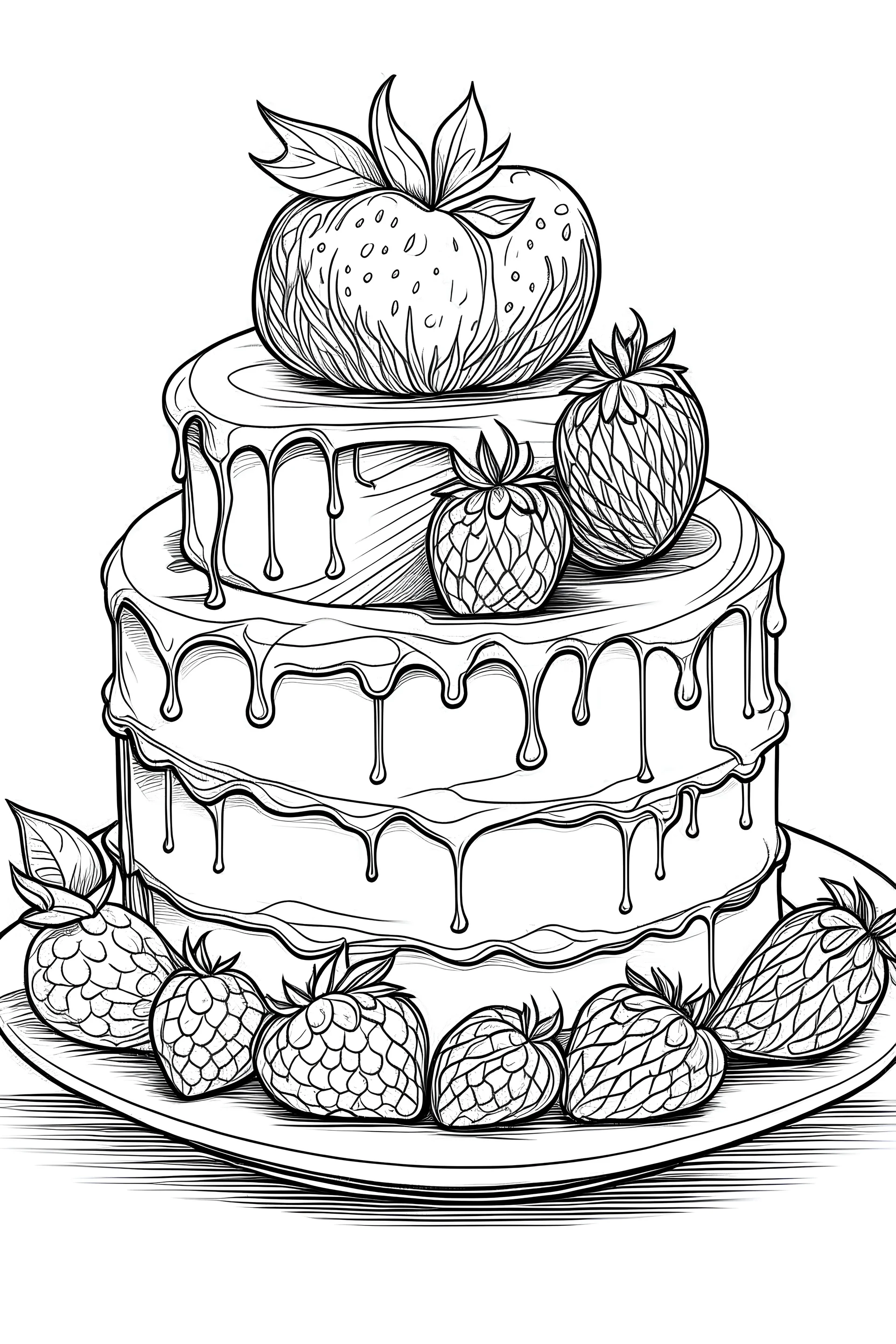 Cake strawberry kids coloring book sketch