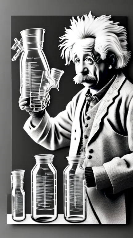 Albert Einstein, detailed and intricate calligraphy ink painting of a "cyborg Mad Scientist" holding beakers, outer space Background cosmic fractals, dystopian, concept art, unreal engine 5, god rays, ray tracing, RTX, lumen lighting, ultra detail, volumetric lighting, 3d, finely drawn, high definition, high resolution. award-winning: professional portrait: atmospheric: commanding: fantastical: clarity: 16k: ultra quality: striking: brilliance: stunning colors: amazing depth: masterfully crafted