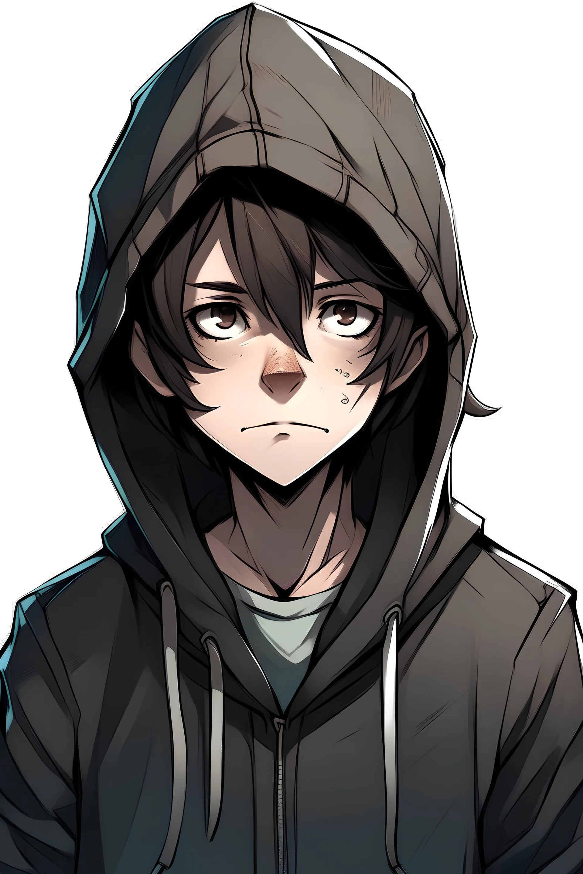 a boy named sebastian that has a hoodie and he has flt hair and a diomend face