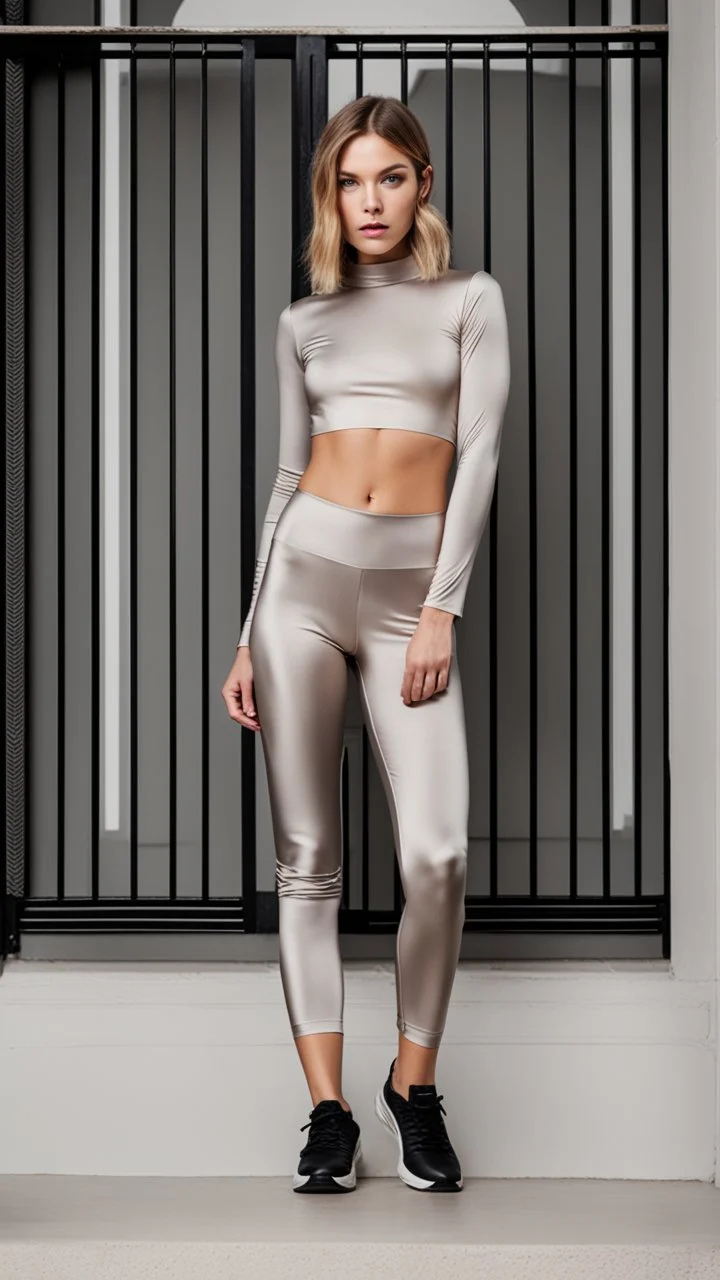 very thin body, satin leggins, lycra leggins, satin top, lycra top, short wavy bob haircut