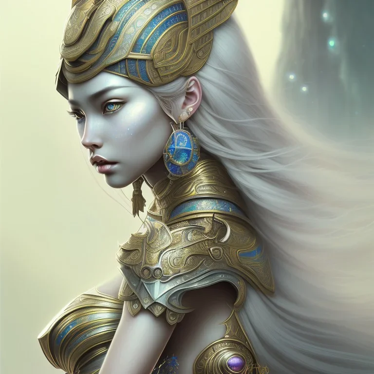 sango fantasy, fantasy magic, intricate, sharp focus, illustration, highly detailed, digital painting, concept art, matte, masterpiece head sexy Asian beauty blond hair space lady silver tiger head Egyptian princess pyramid