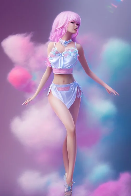 full body shot of Cotton candy girl, digital painting, high quality,standing pose, by IrinaKapi