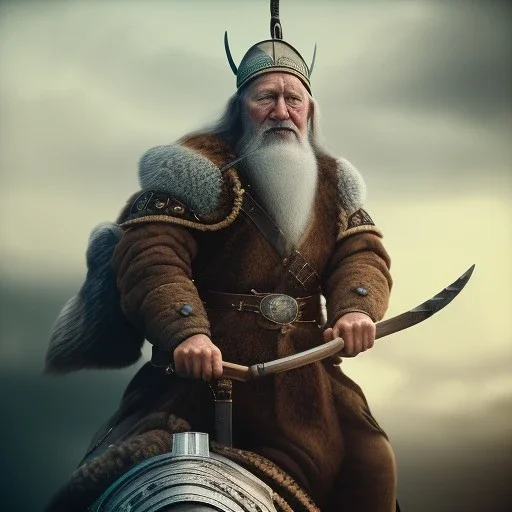 an old wise viking on a horse, tilt shift, scary, steam punk, realistic, made in octane, cinematic, ultra-realistic, extremely detailed octane rendering, 8K, VRAY Super Real ar 2:3, dof photorealistic futuristic 50mm lens hard lighting dark gray tintype photograph, realistic lighting, sepia color