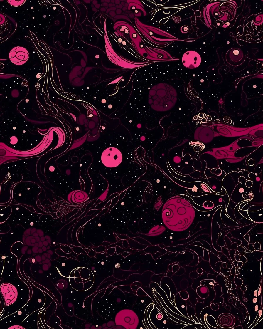 A dark magenta chaotic galaxy designed in Bayeux tapestry painted by Giovanni Battista Sassi