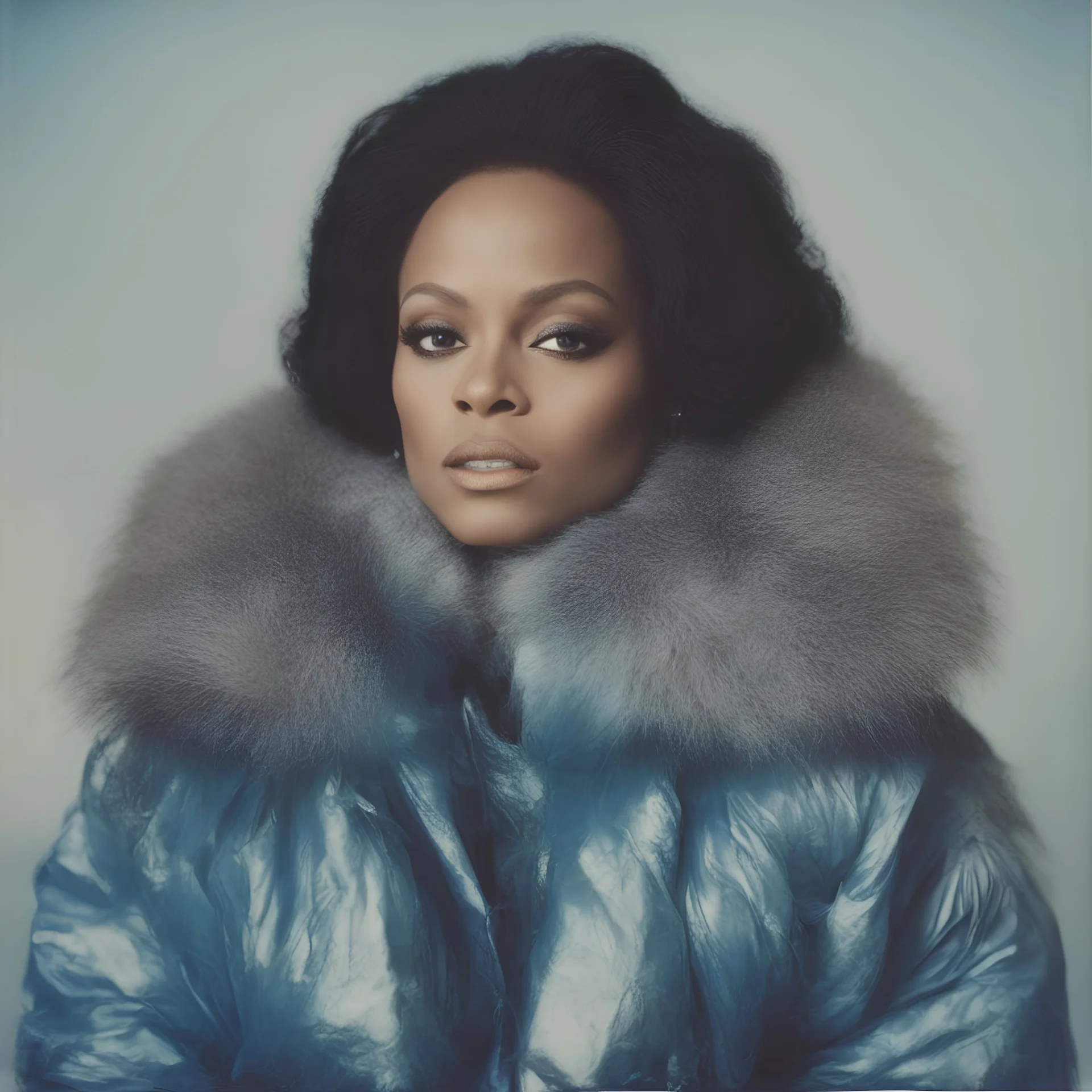Singer diana ross, blue, autochrome, plastic puffy jacket