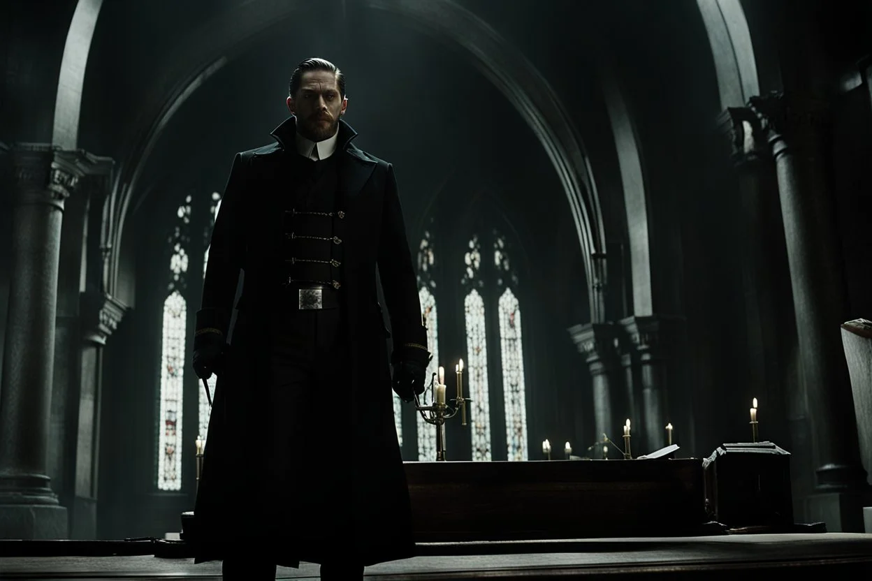Still frame of Tom Hardy as Father Alexander Anderson from the live action "Hellsing" movie based on the anime of the same name.