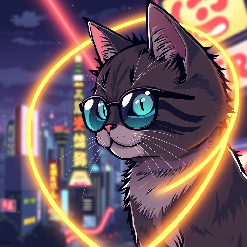 Cat hair emo , Lazer glass , Tokyo city night view wallpaper , cartoon