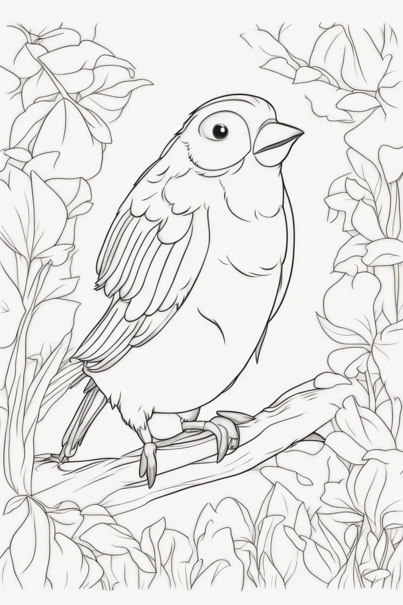 blank colouring book, white blank background, simple picture for toddlers, bird pet, disney and pixar style