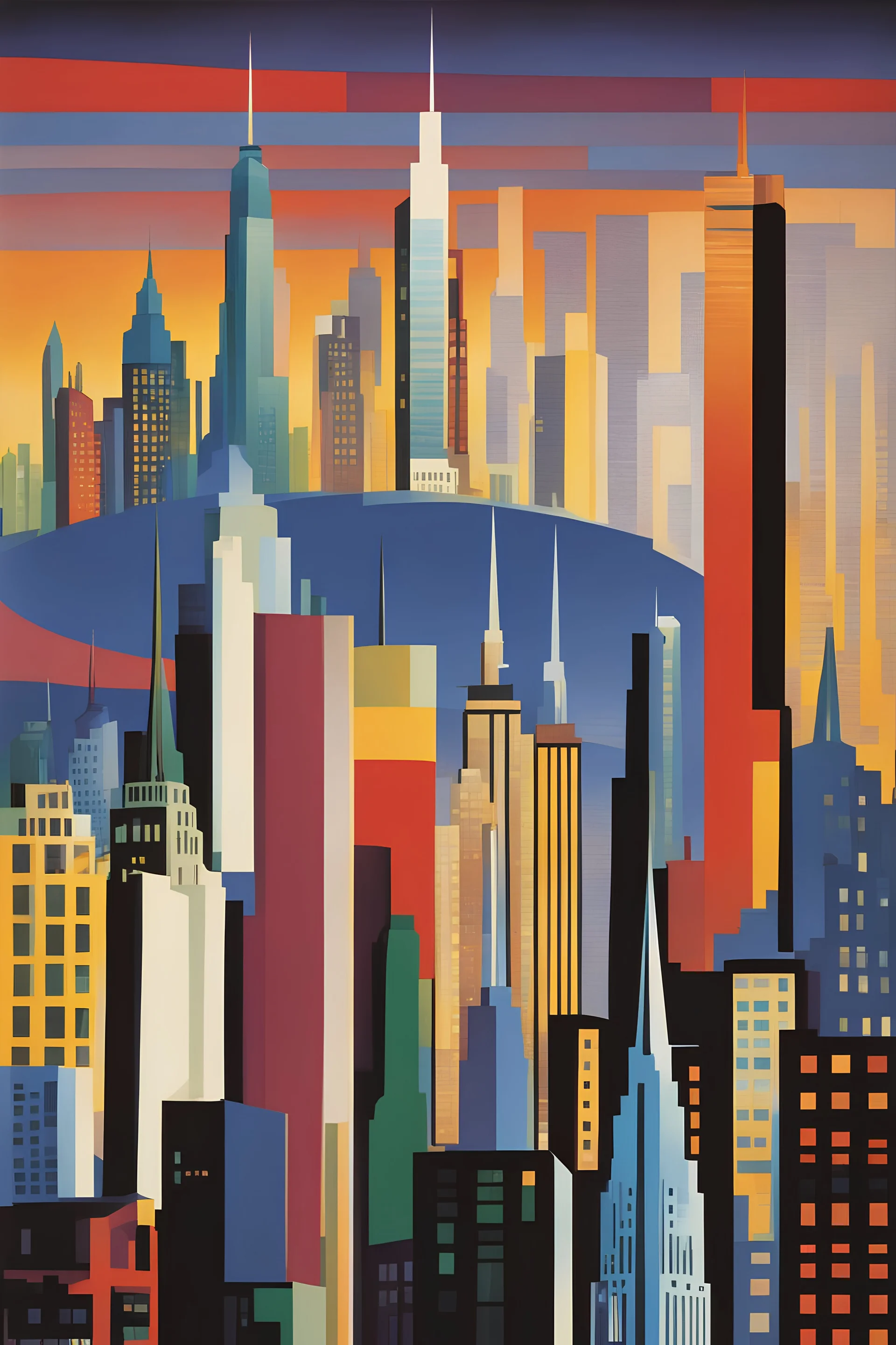 New york sky line by Kandinsky and Eyvind Earle. Subway train