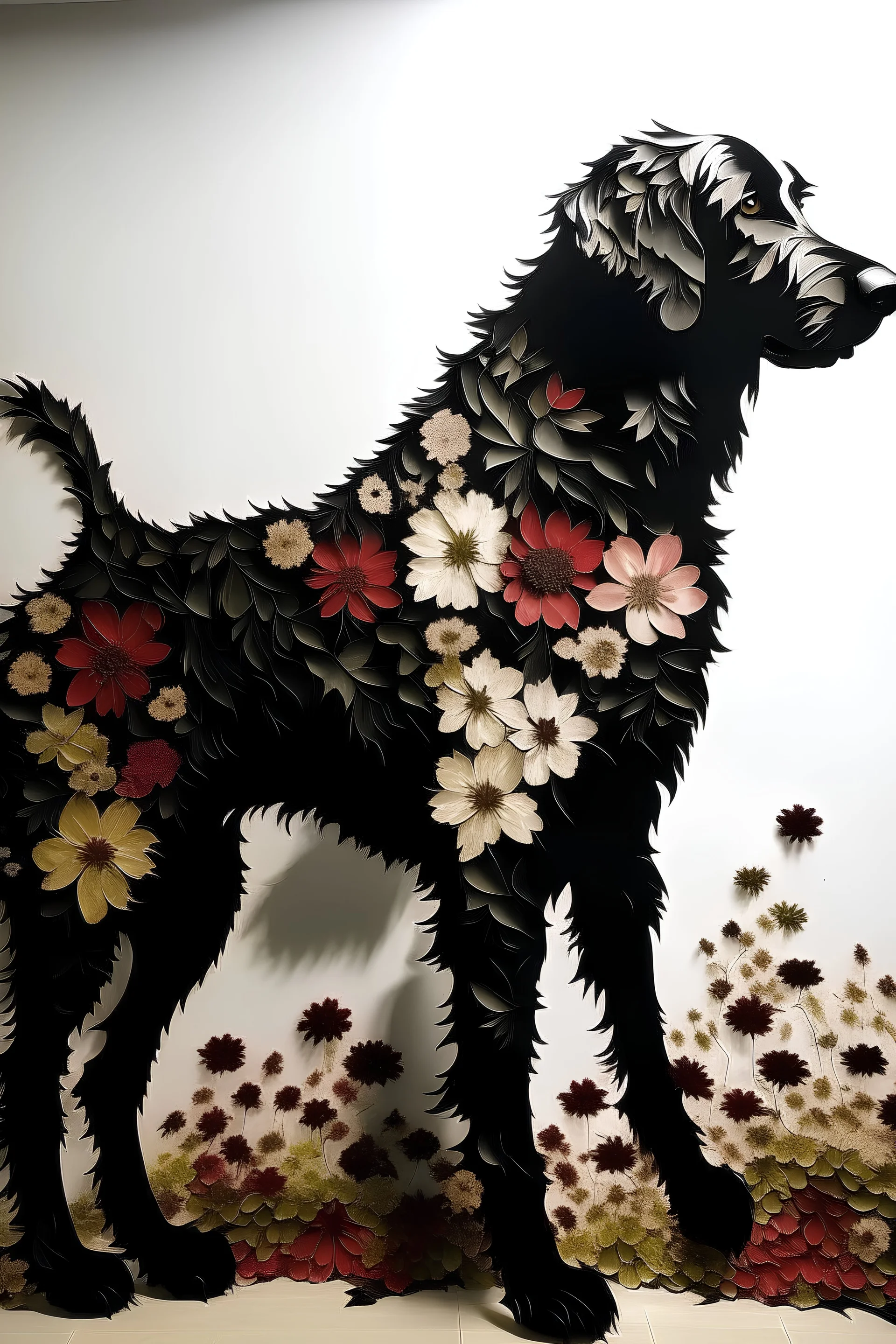 photo realistic dog silhoutte made complely out of real life Hibiscus flowers