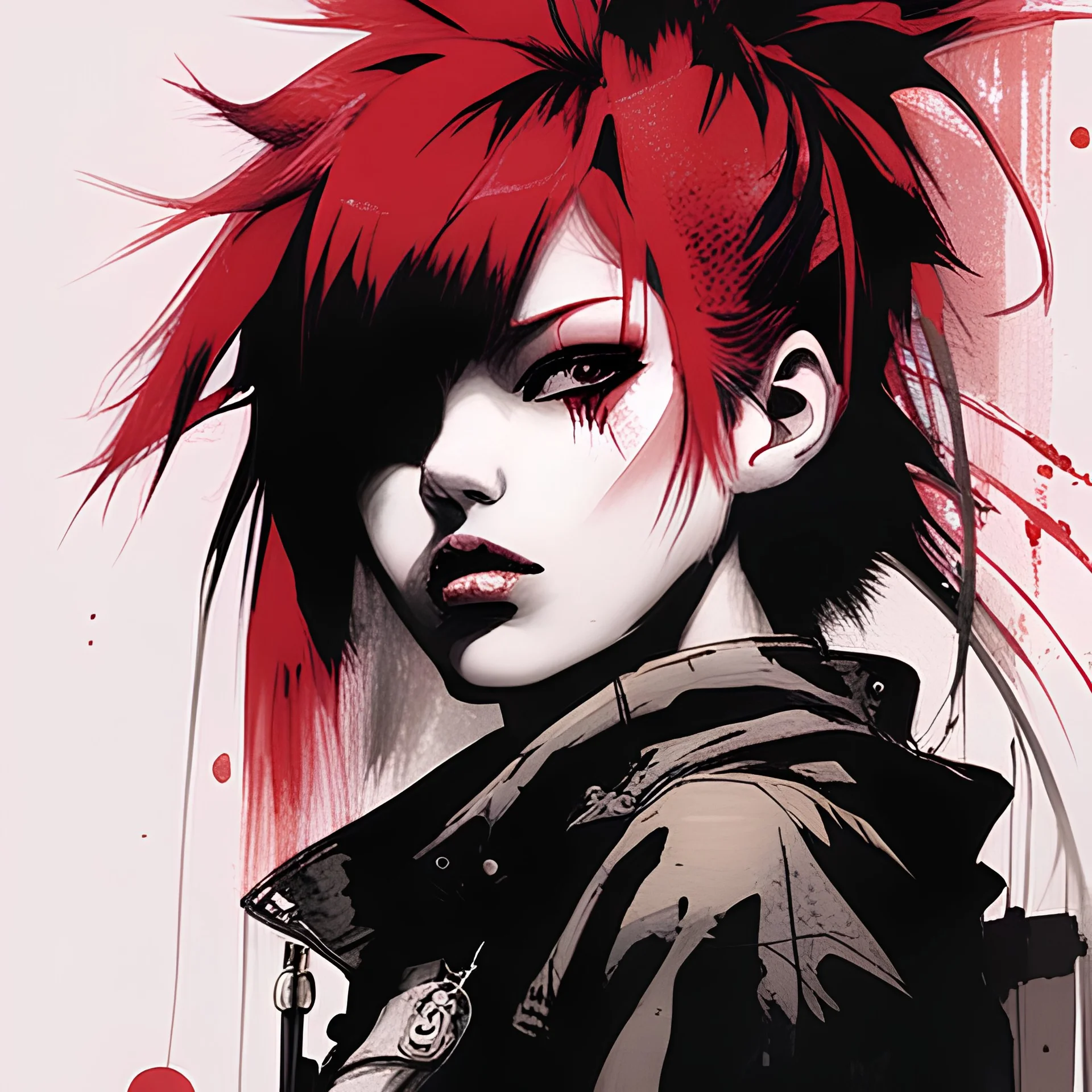 punk girl, illustration by <Yoji Shinkawa>, darkred tones,