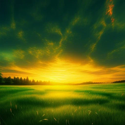 green meadow, sunset, photorealistic, 8k