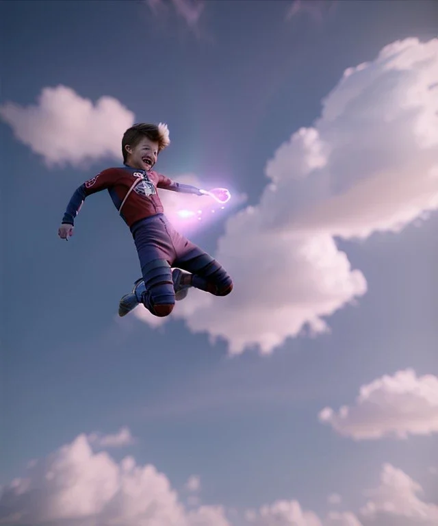 Ultra realistic clouds sky scene, wide angle, medium shot view, portrait, sweet Childs, free jumping flying, trinkets, monster hair, jelly beans, balls, smile, happy, Peter Pan style, inflatable color clothing, extreme, wind, clouds sea, 20,000 feet altitude, stratosphere, soft color, highly detailed, unreal engine 5, ray tracing, RTX, lumen lighting, ultra detail, volumetric lighting, 3d, finely drawn, high definition, high resolution.