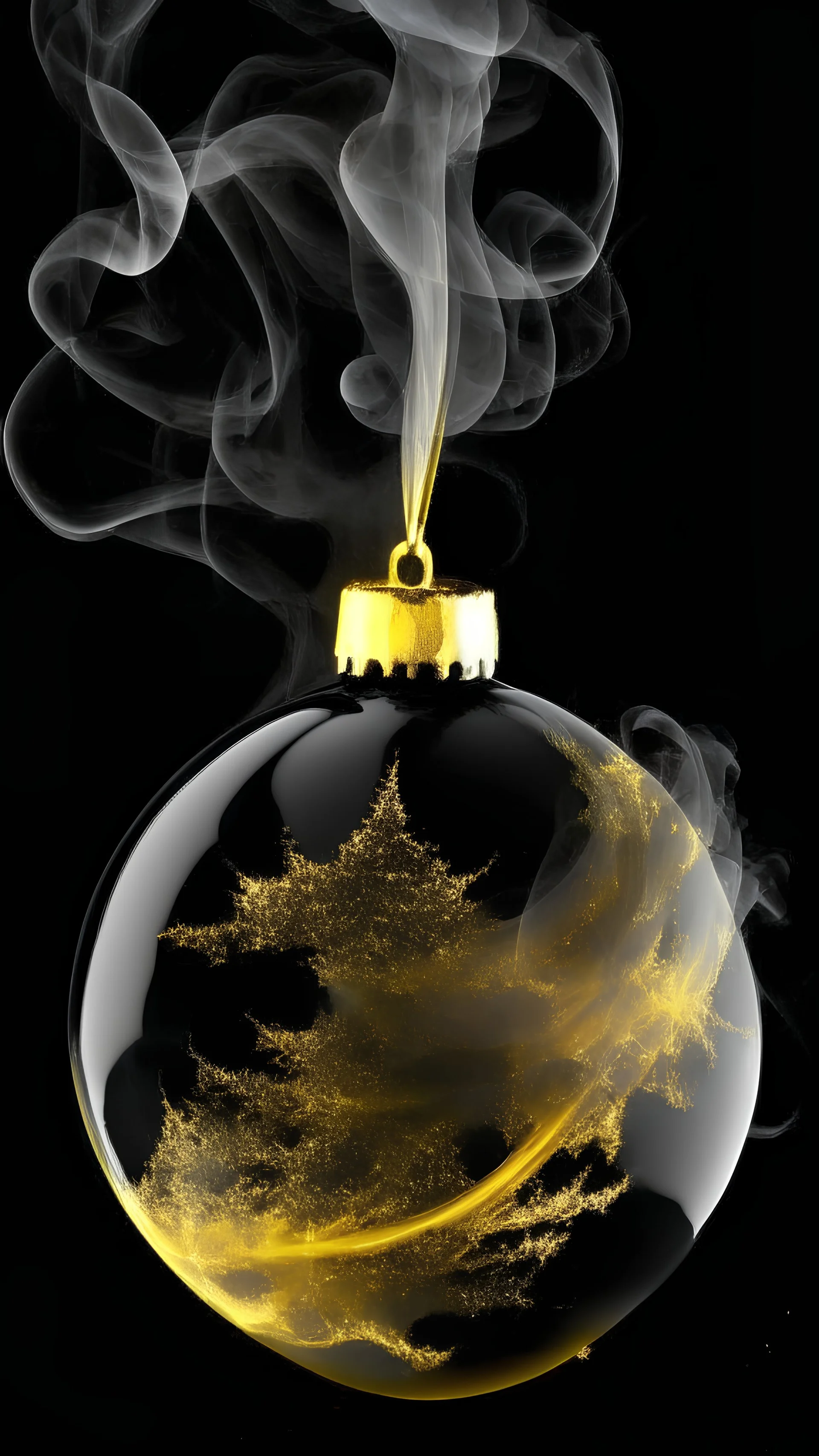 smoke art gold and black colours with shiny glass christmas bauble