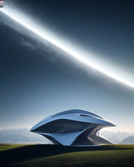 casa pequeña en una pendiente, ciencia ficción, estilo Zaha Hadid, calidad ultra, arte digital 3D, 8k