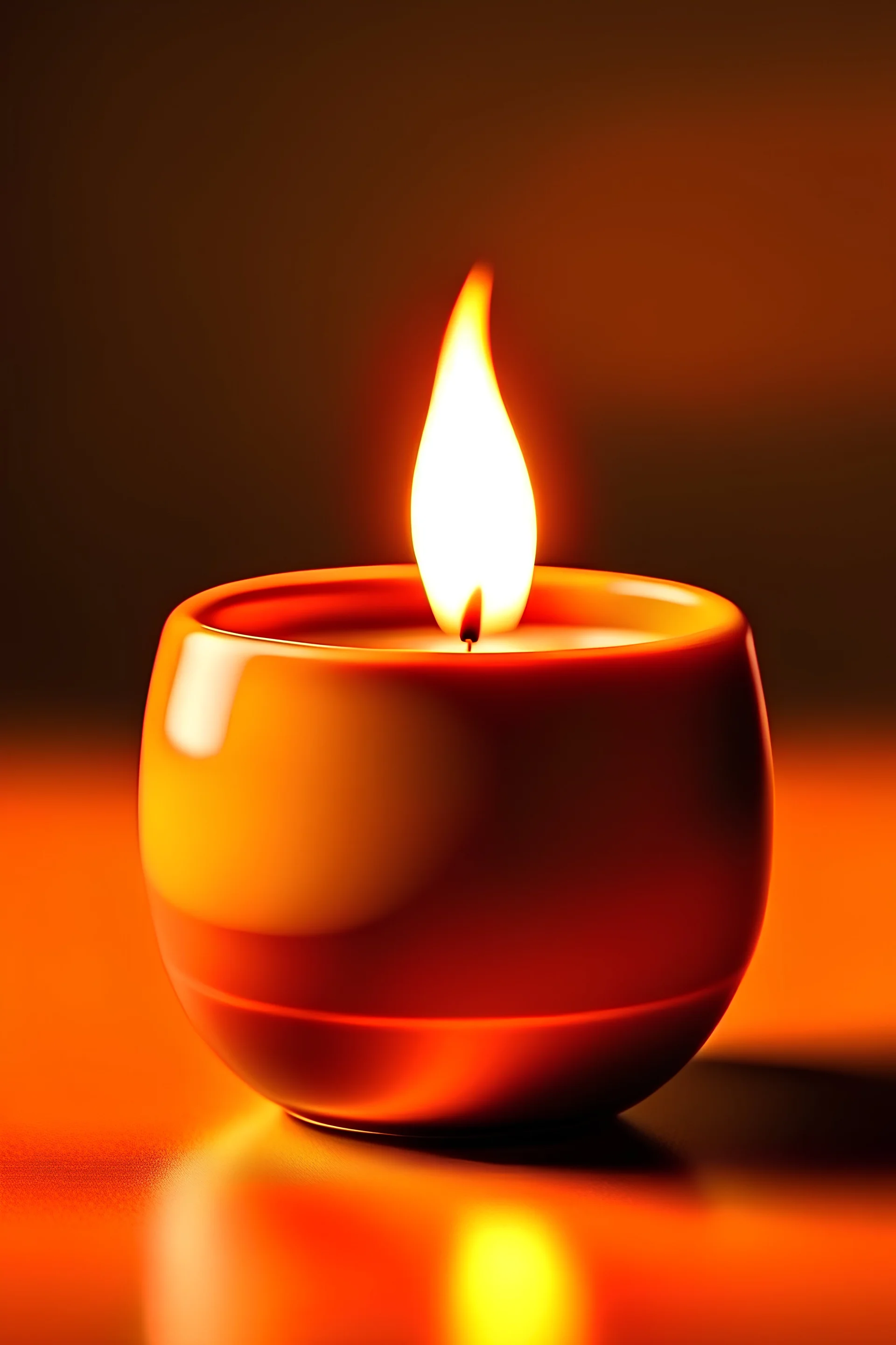 candle in pot.colors of candle and pot: brown, beige, orange. Minimalistic