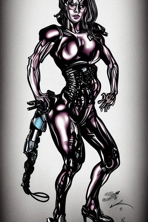 Portrait lady, full body shot, full-color long shot style of the Terminator