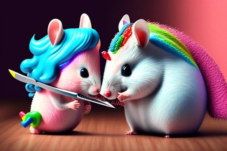 A crazy hamster is stabbing a unicorn. 3dart