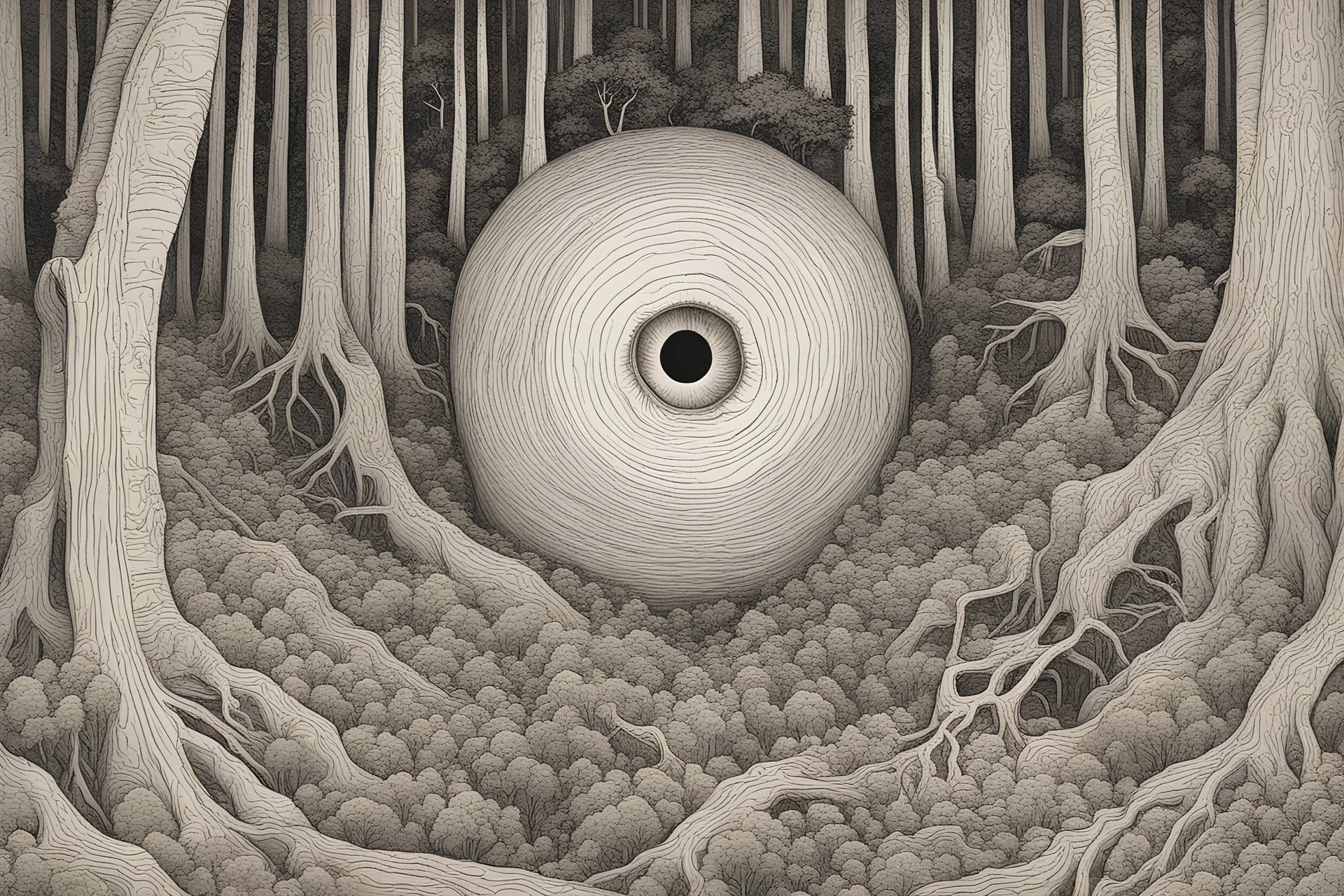ojos brillosos escondidos en el bosque de otro planeta