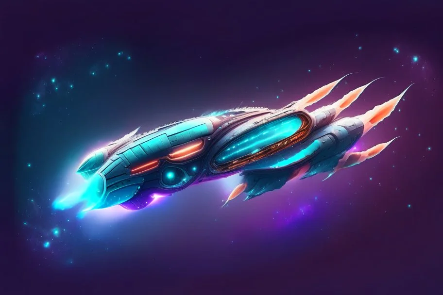 unique design of a small spaceship cruising through the gAlaxy